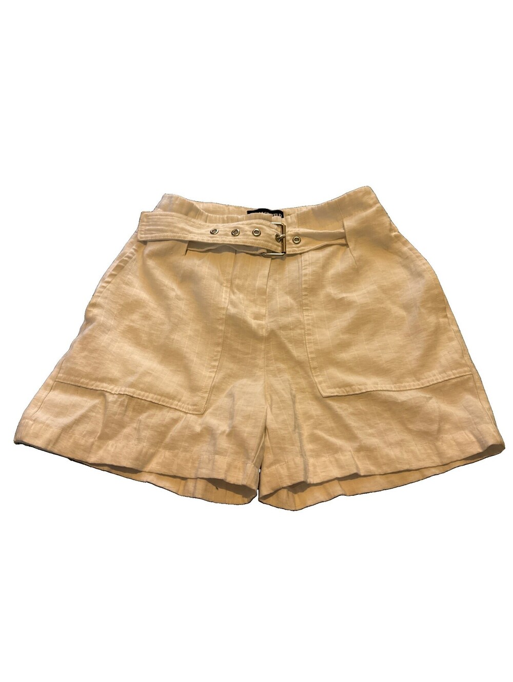 KARL LAGERFELD PARIS Womens White Zippered Buttoned Belted High Waist Shorts 2